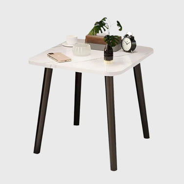 40cm White Ceramic Table Stone Pattern Black Metal Legs