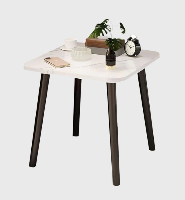 40cm White Ceramic Table Stone Pattern Black Metal Legs