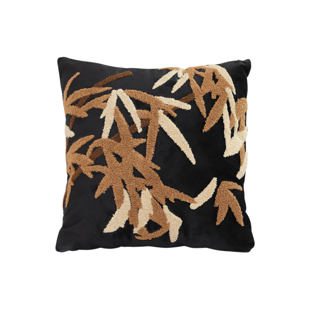 SOGA 45cm Black Brown Bamboo Leaf Botanical Embroidered Throw Pillow
