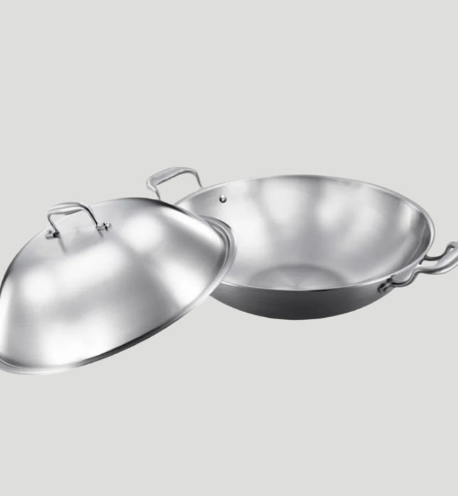 42cm Stainless Steel Frying Wok with Lid