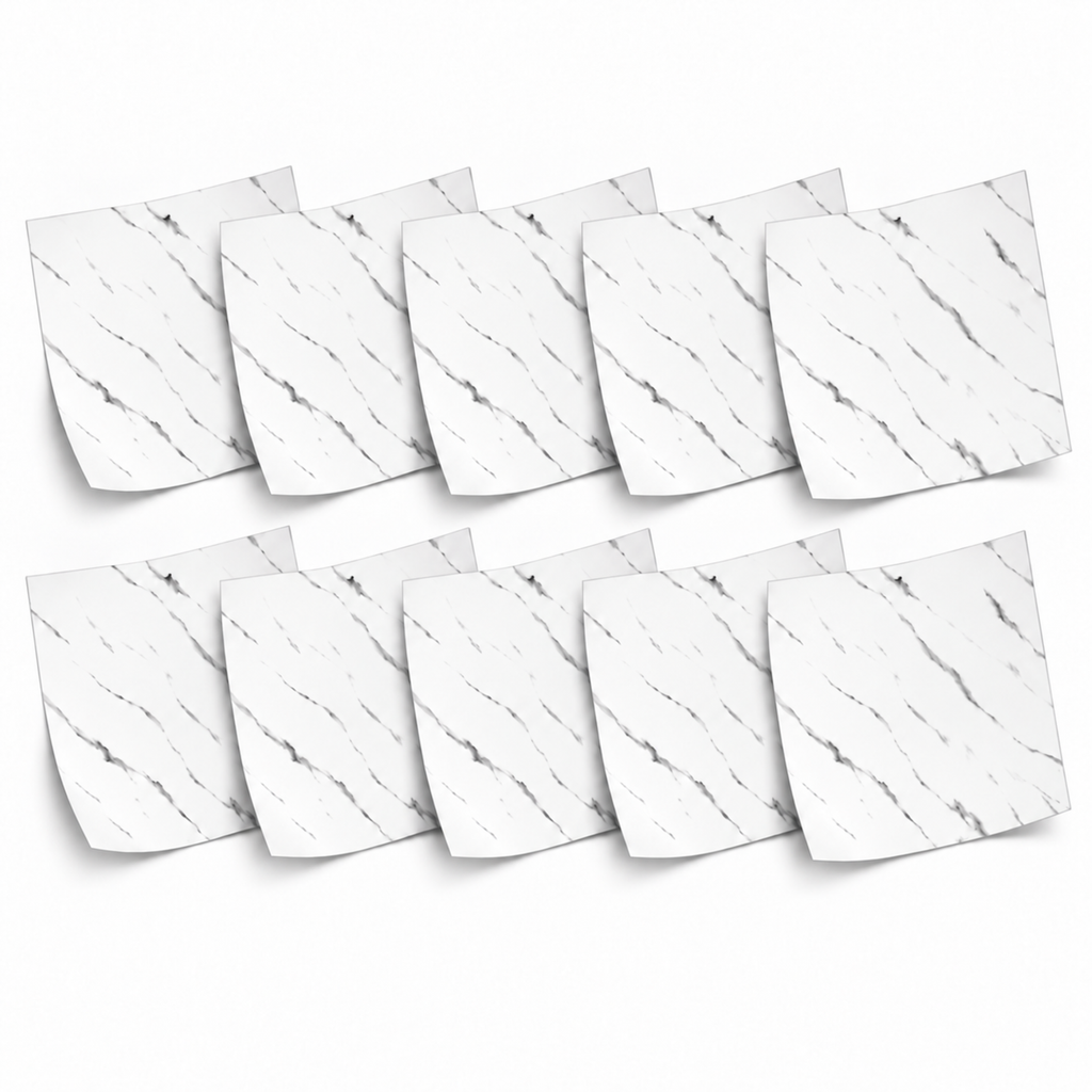 SOGA Peel & Stick Floor and Wall Tiles 60 x 60cm 10 Pack White Faux Marble