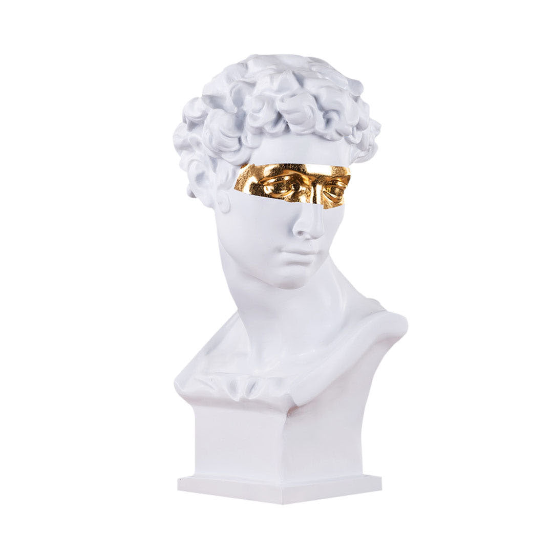 SOGA 56cm White Resin Bust Sculpture Gold Masked Design Modern Art for Home Décor