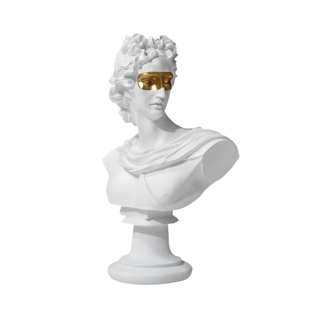 SOGA 40cm White Classical Bust Resin Sculpture with Gold Eye Mask for Modern Home Décor