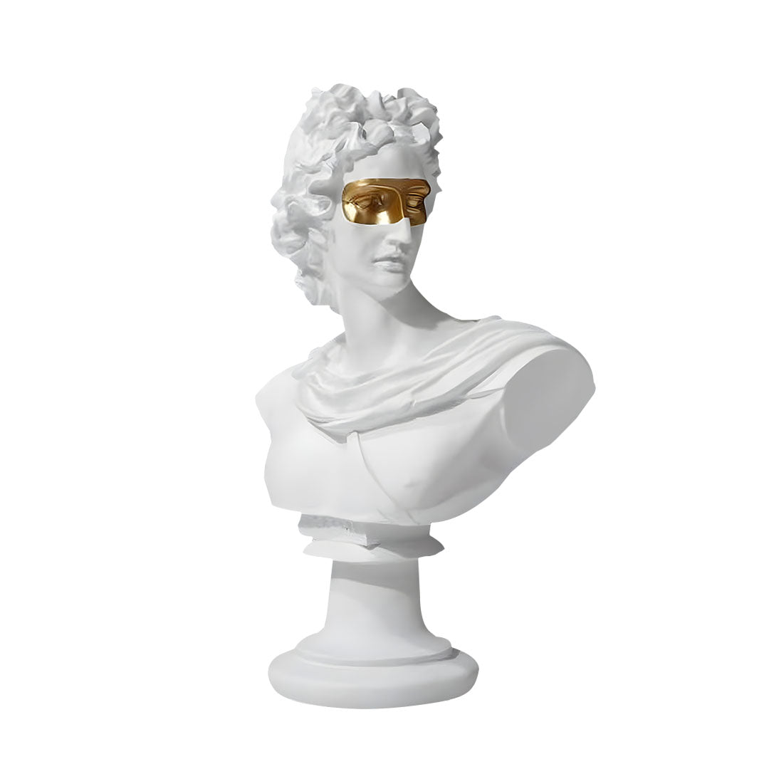 SOGA 40cm White Classical Bust Resin Sculpture with Gold Eye Mask for Modern Home Décor