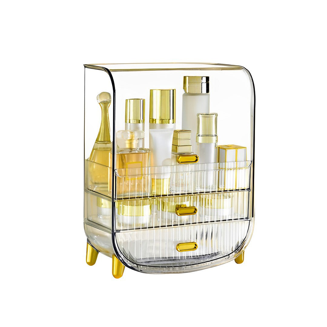 3 Tier Transparent Multifunctional Countertop Cosmetic Storage Drawer Type Organiser