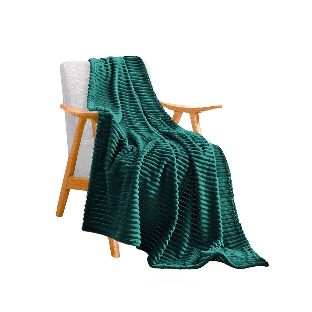 Dark Green Throw Blanket Warm Cozy Striped