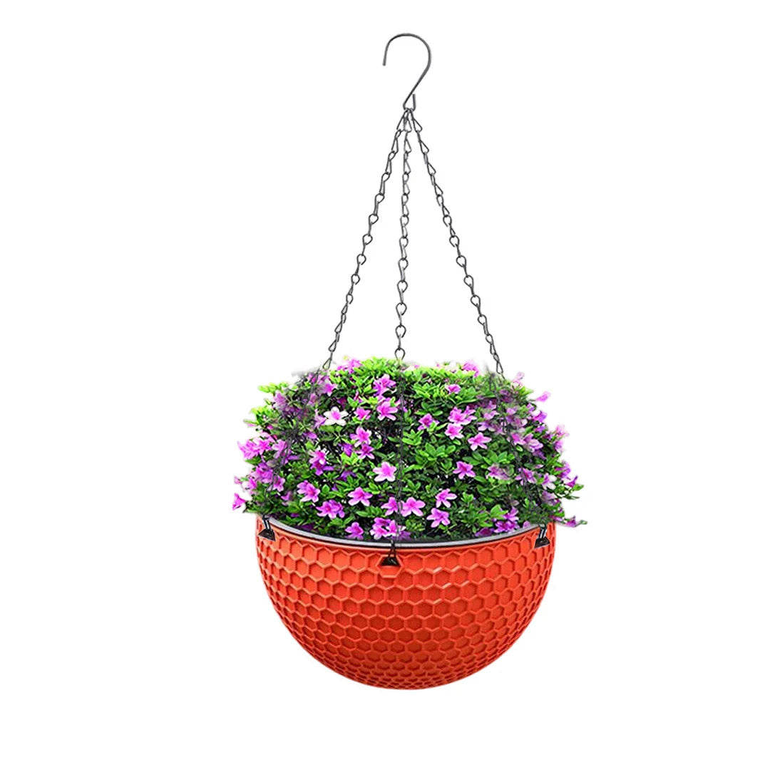 SOGA Red Large Hanging Resin Flower Pot Self Watering Basket Planter