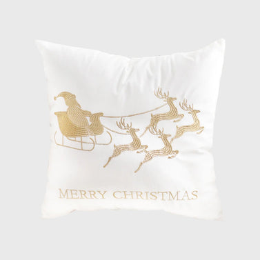 SOGA 45cm Throw Pillow White with Golden Christmas Sleigh Design