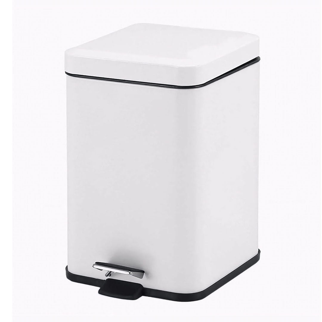 Foot Pedal Stainless Steel Trash Bin Square 12L White