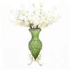 67cm Green Glass Floor Vase with 10pcs White Artificial Flower Set