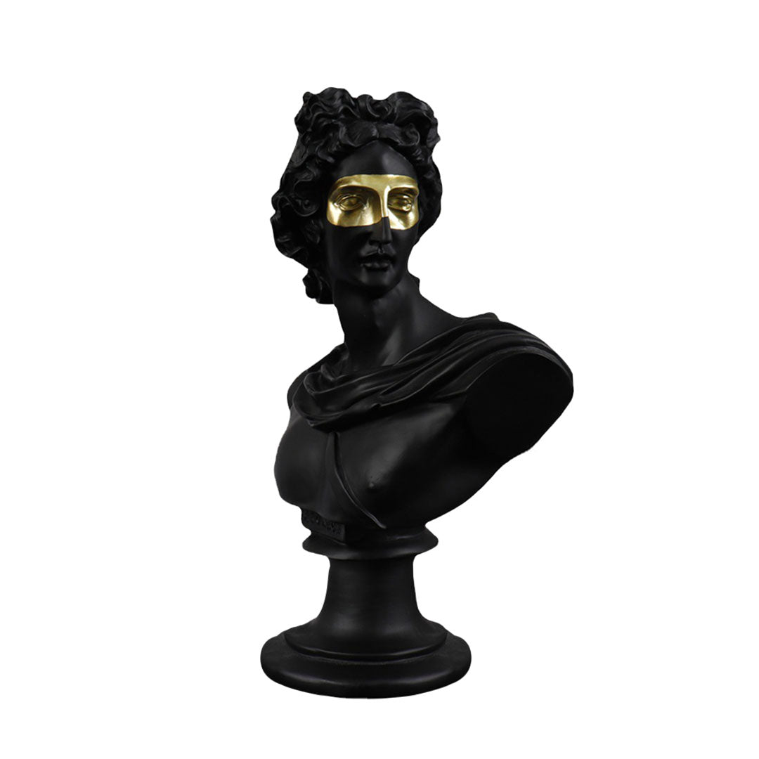 SOGA 40cm Black Classical Bust Resin Sculpture with Gold Eye Mask for Modern Home Décor