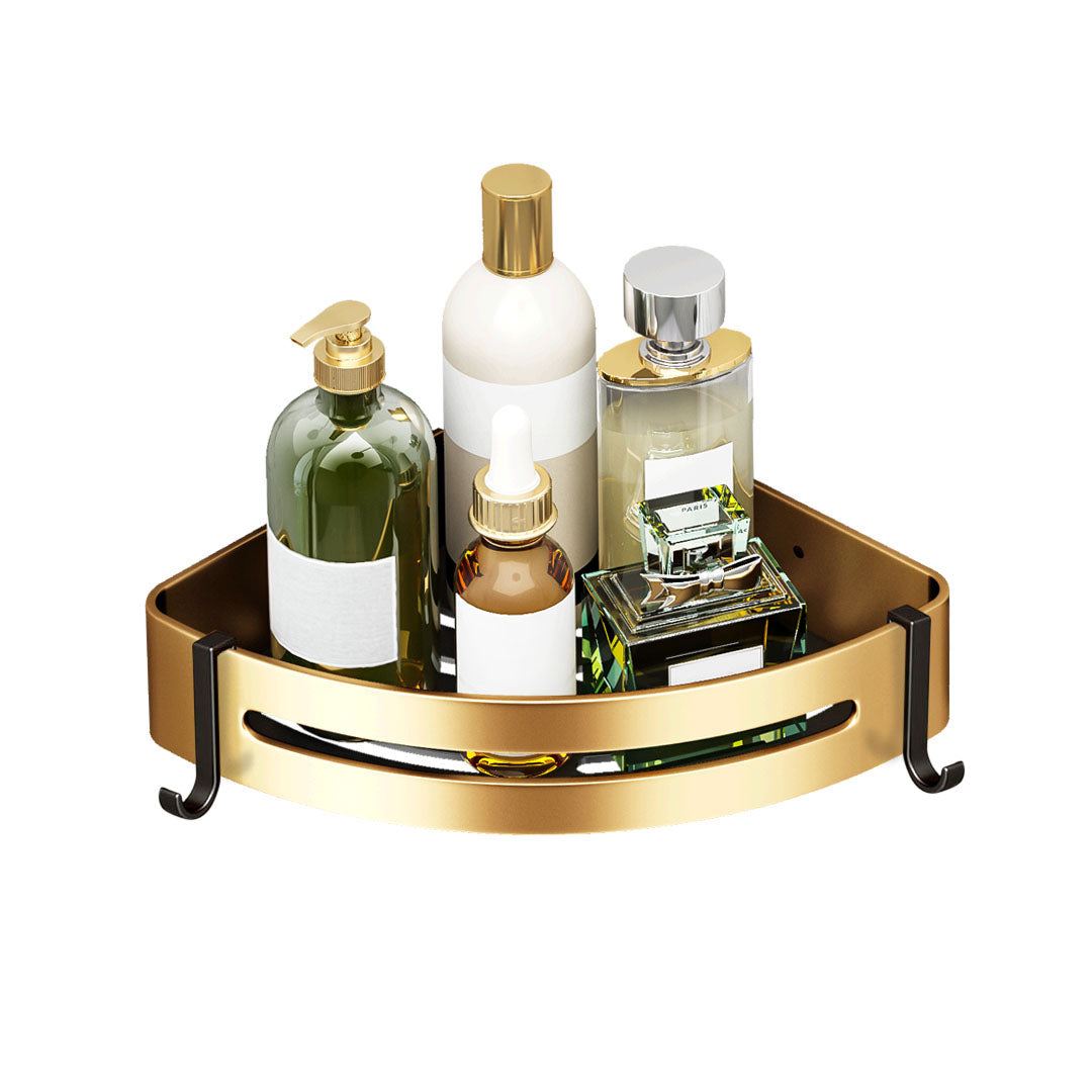 Wall-Mounted Triangular Bathroom Storage Rack with Hooks