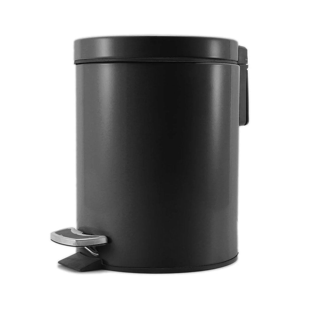 Foot Pedal Stainless Steel Trash Bin Round 12L Black