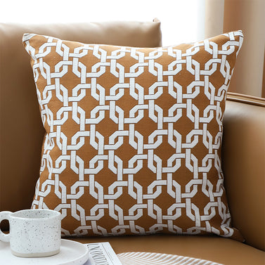 50cm Brown Checkered Chain Jacquard Square Pillow Decorative Cushion