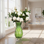 51cm Green Glass Floor Vase with 12pcs White Artificial Flower Set