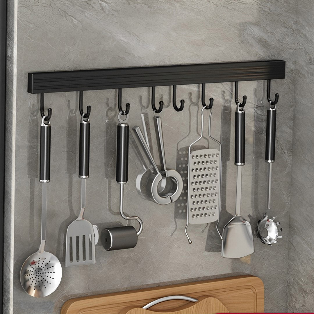 41cm Wall Mounted Kitchen Utensil Storage Rack Hooks