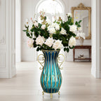 51cm Blue Glass Floor Vase with 12pcs White Artificial Flower Set
