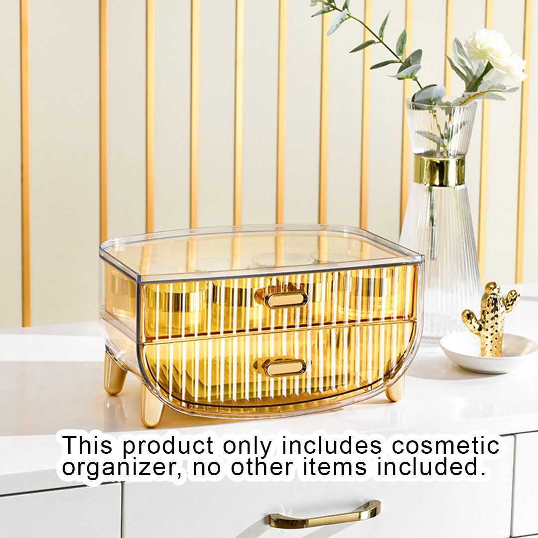 2 Tier Golden Yellow Multifunctional Countertop Cosmetic Storage Organiser