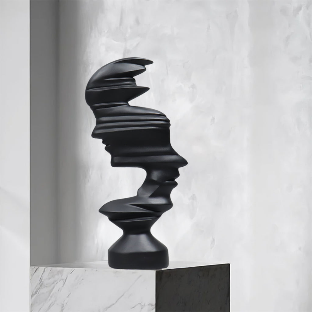 SOGA 44cm Black Dual-Face Resin Sculpture Modern Abstract Art Accent for Home Décor