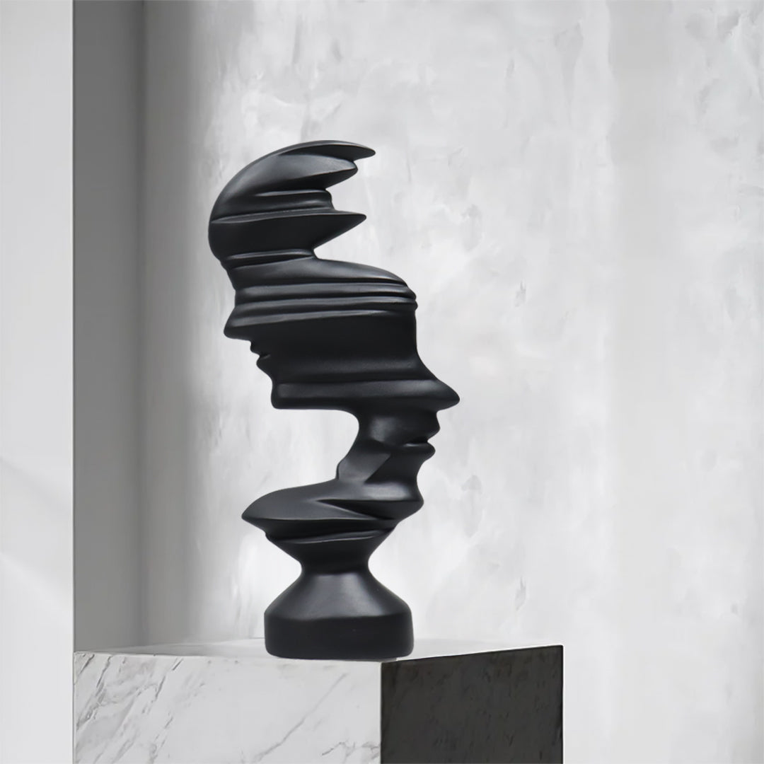 SOGA 44cm Black Dual-Face Resin Sculpture Modern Abstract Art Accent for Home Décor