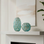 Green Diamond Cut Glass Flower Vase with Gold Accent