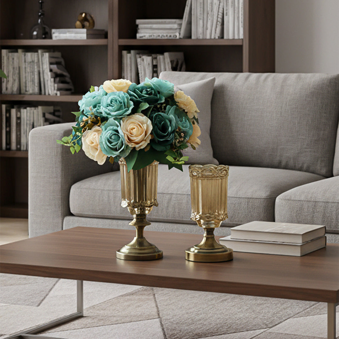 SOGA 25cm 28.5cm Transparent Glass Flower Vase with Blue Flower Set