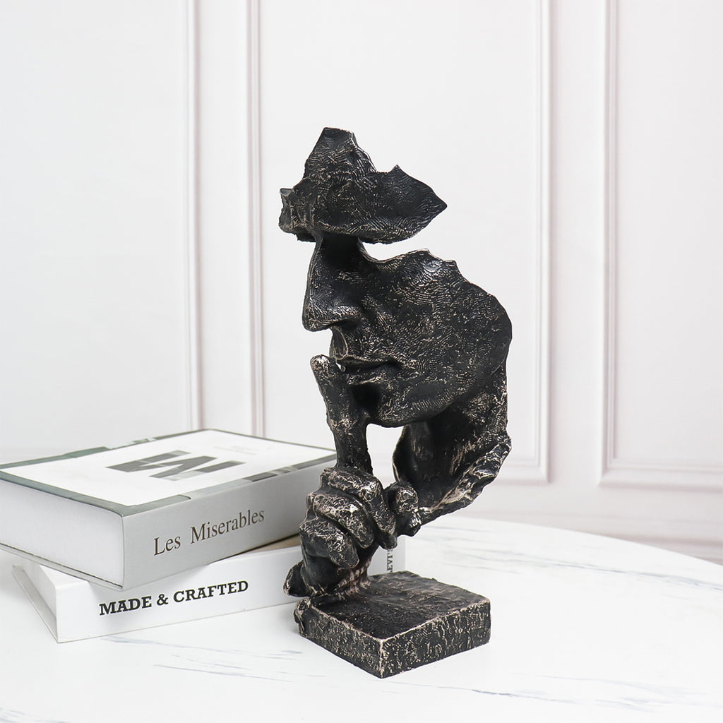 SOGA 31cm Black Resin Sculpture Silent Shush Face Design Modern Art
