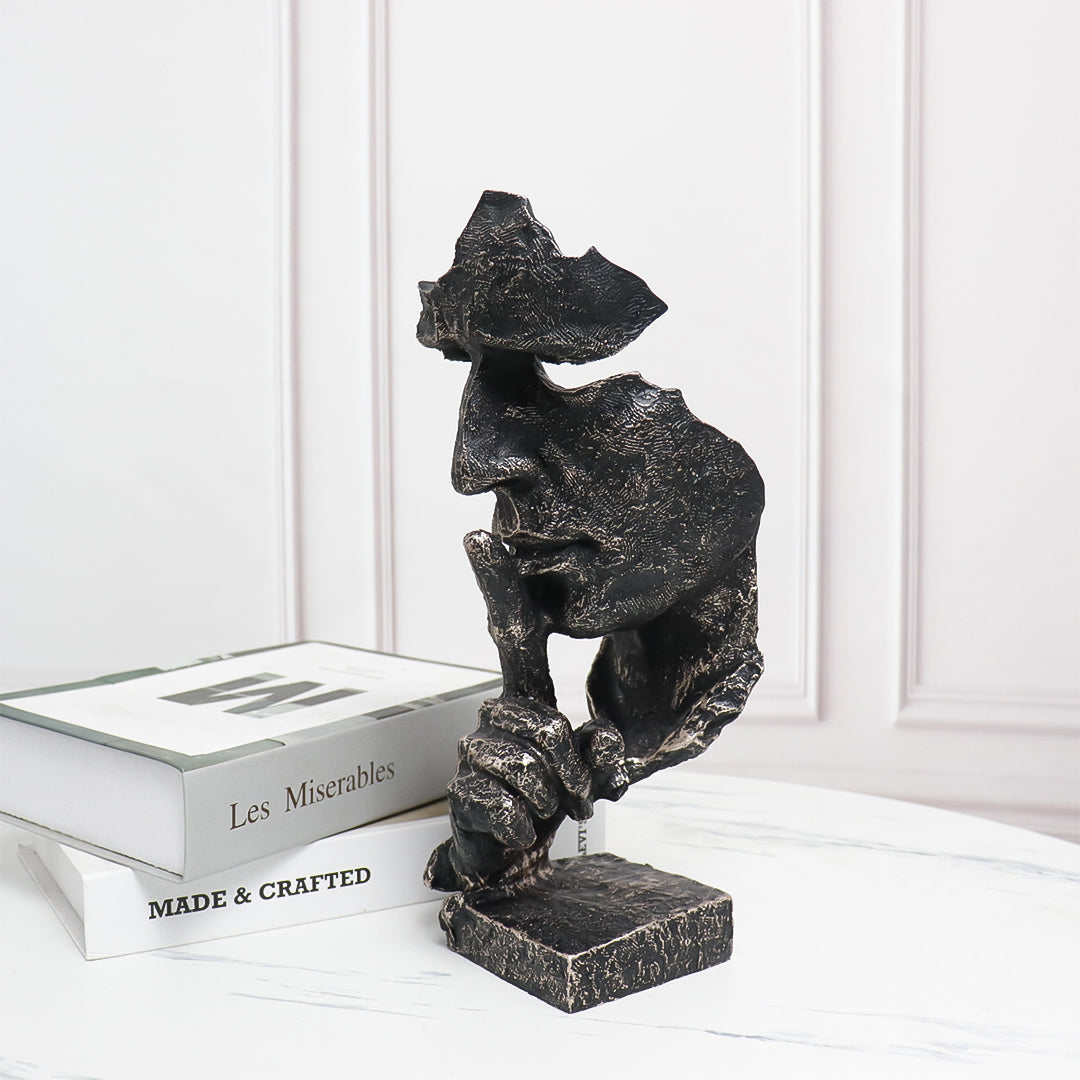 SOGA 31cm Black Resin Sculpture Silent Shush Face Design Modern Art