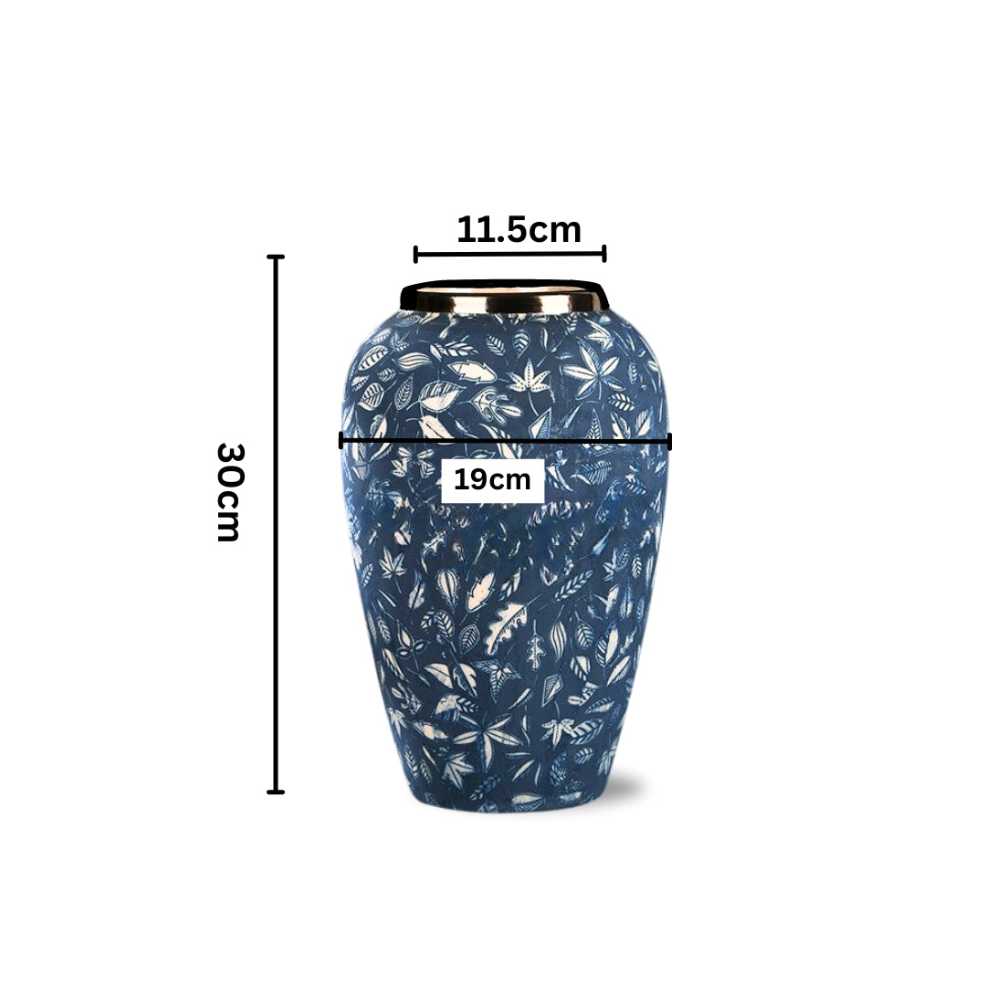 30x19 Blue Medium Ceramic Flower Vase Elegant Living Room Home Decor