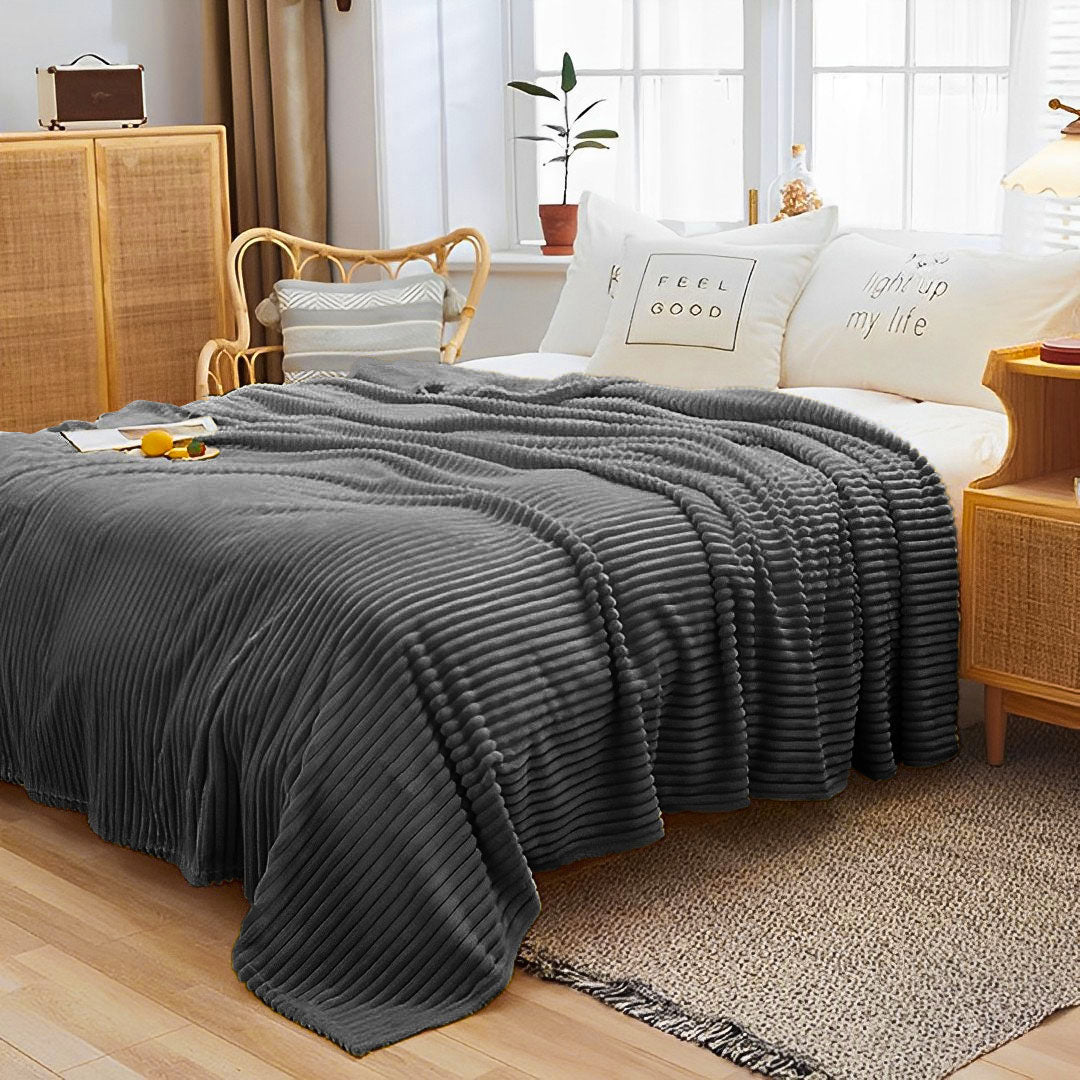 Grey Throw Blanket Warm Cozy Striped