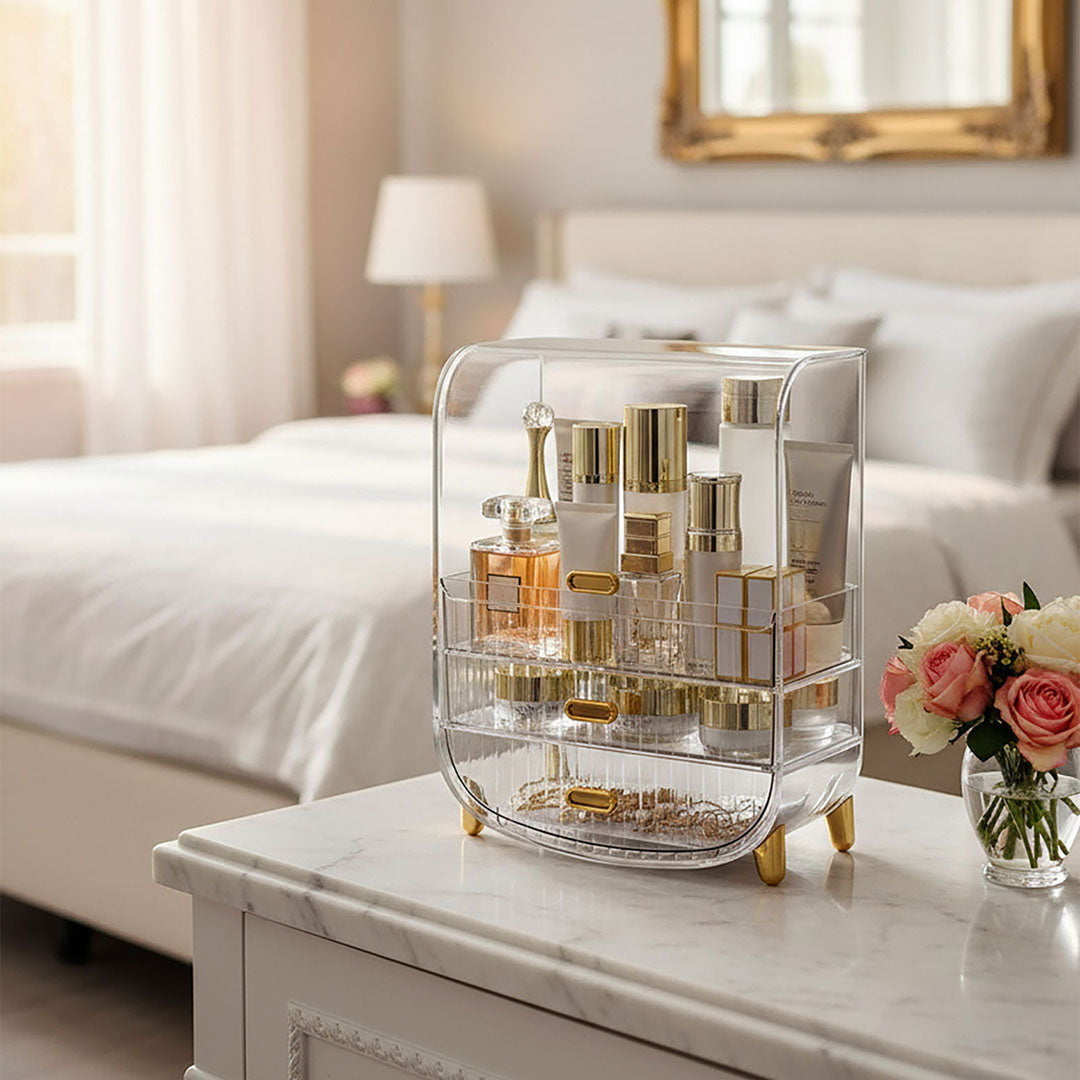 3 Tier Transparent Multifunctional Countertop Cosmetic Storage Drawer Type Organiser