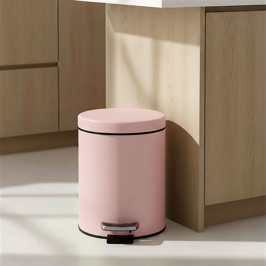 Foot Pedal Stainless Steel Trash Bin Round 7L Pink