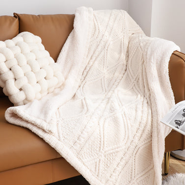 SOGA 200x230cm Throw Blanket White Chenille Fleece Knitted Fabric on One Side Soft Suede