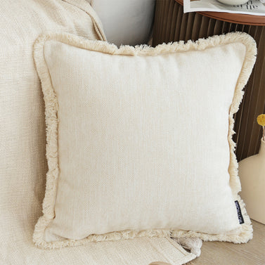 SOGA 45cm Throw Pillow White Chenille Textured with Tassels Stylish Square