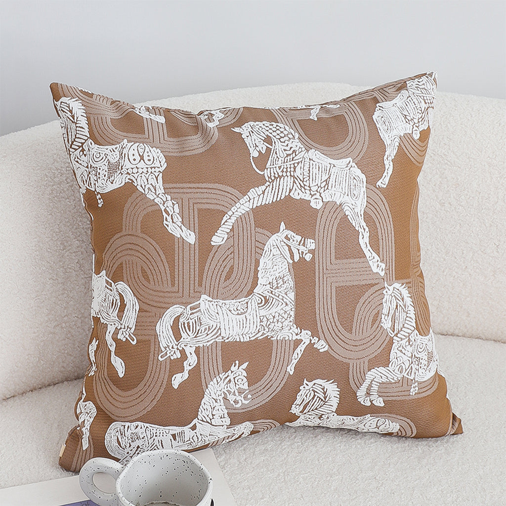SOGA 50cm Bohemian Camel Brown White Horse Pattern Throw Pillow