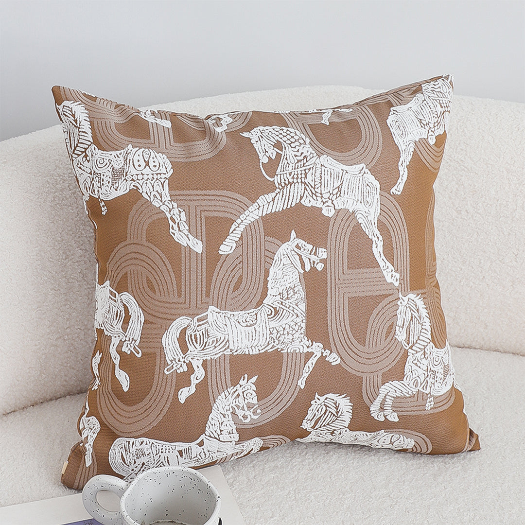 SOGA 50cm Bohemian Camel Brown White Horse Pattern Throw Pillow