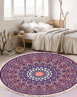 SOGA 90cm Purple Mandala Round Carpet for Living Room Bedroom Anti-slip Doormat Home Decor