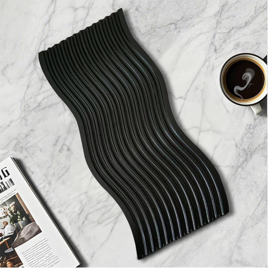 SOGA 39cm Black Ribbed Beech Wood Serving Tray