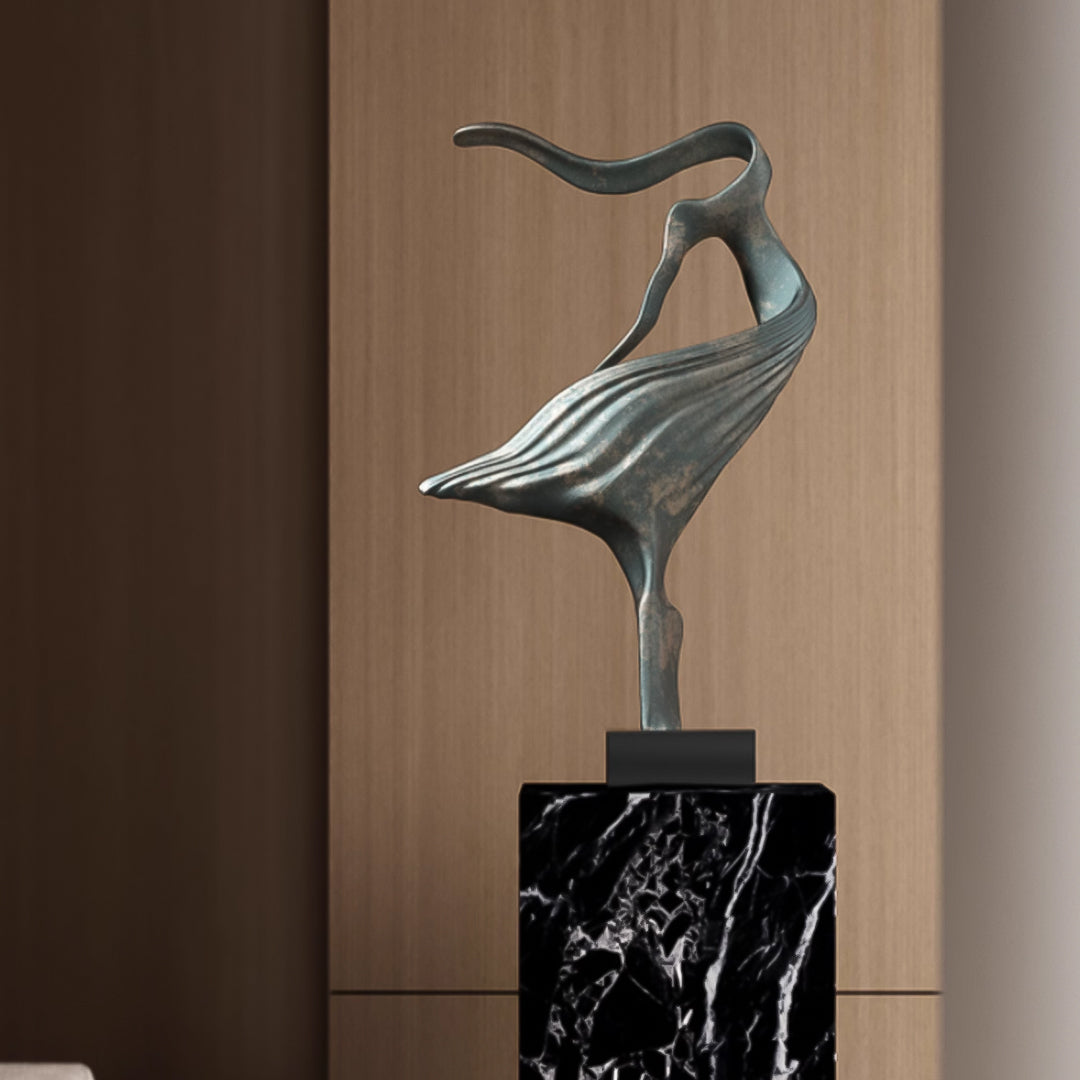 SOGA 65cm Grey Modern Abstract Dancer Sculpture with Black Base for Home Décor