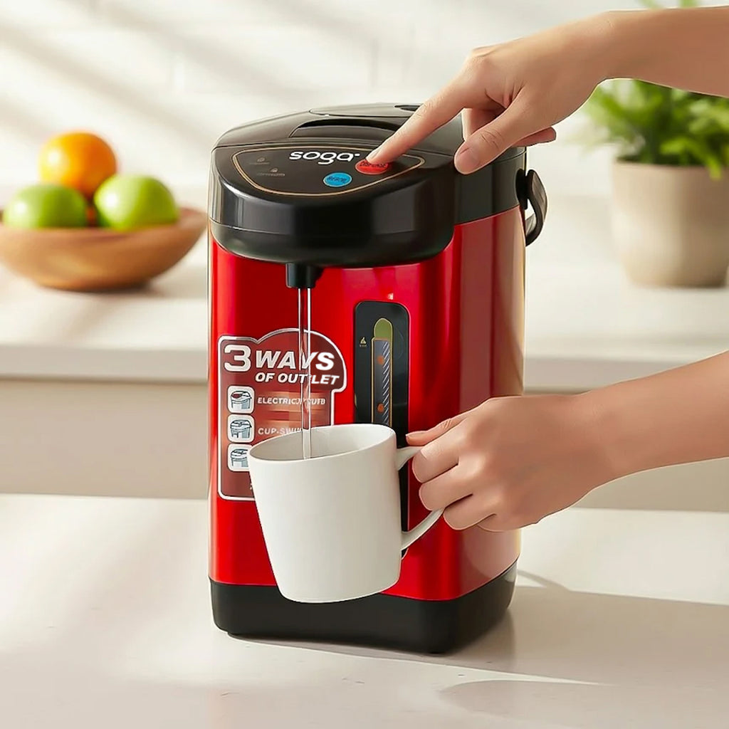 SOGA 3.2L Red Stainless Steel Electric Thermal Pot Dispenser with 3 Dispensing Modes