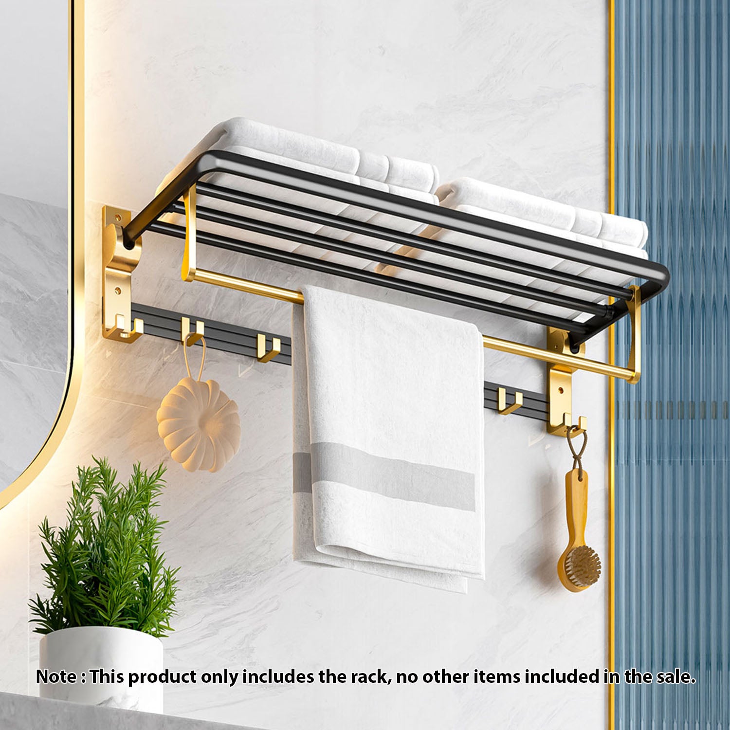 63cm Wall-Mounted Double Pole Towel Holder with Hooks