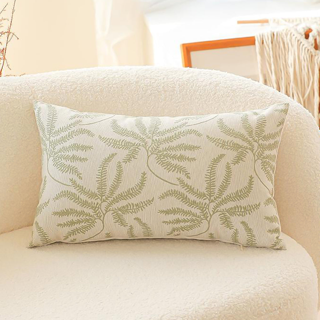 SOGA 2X 35cm Botanical Green Fern Leaf Embroidered Throw Pillow