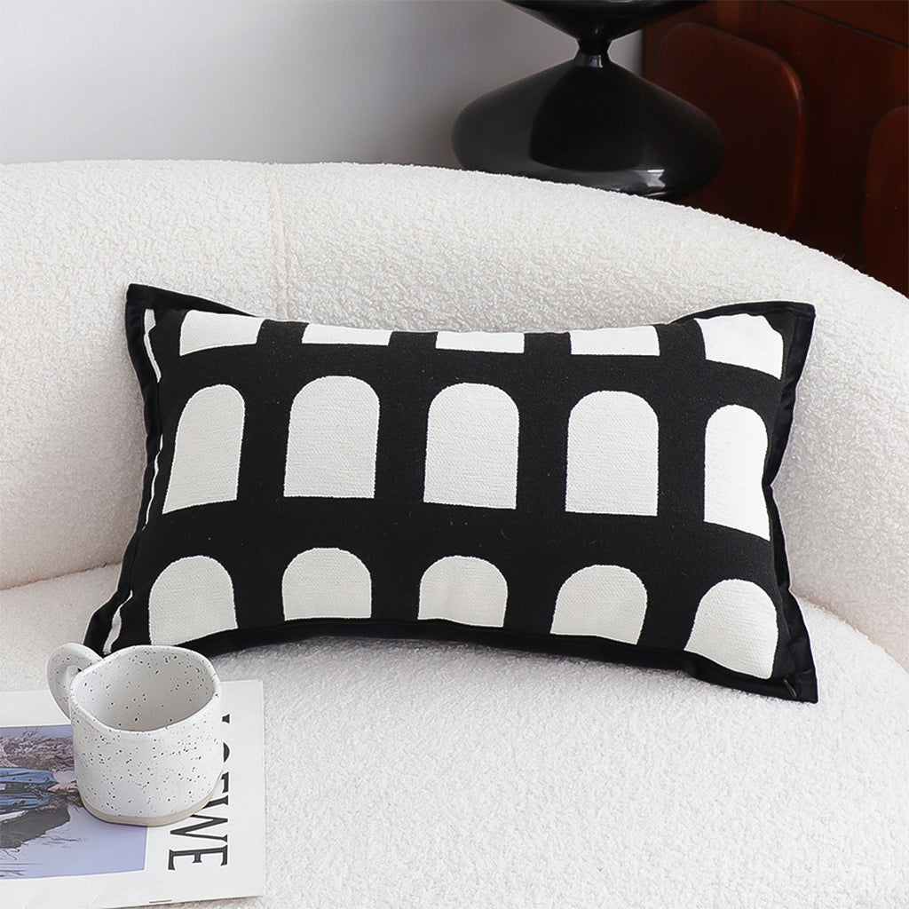 SOGA 30cm Contemporary Black White Geometric Pattern Throw Pillow