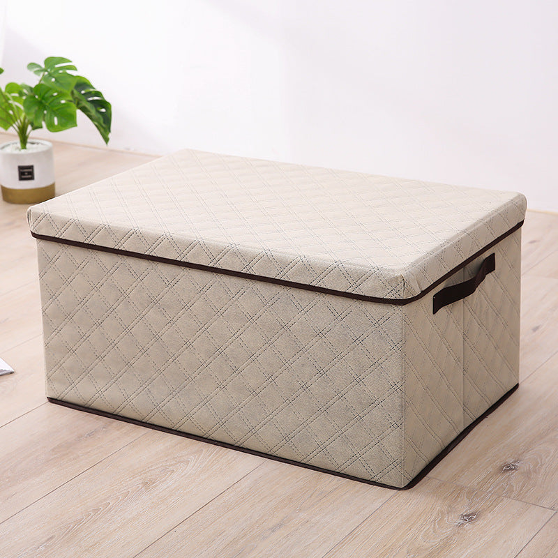 Medium Beige Non-Woven Diamond Quilt Grid Fabric