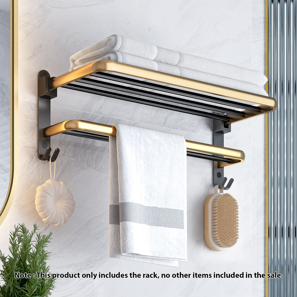 62cm Wall-Mounted Double Pole Towel Holder with Hooks