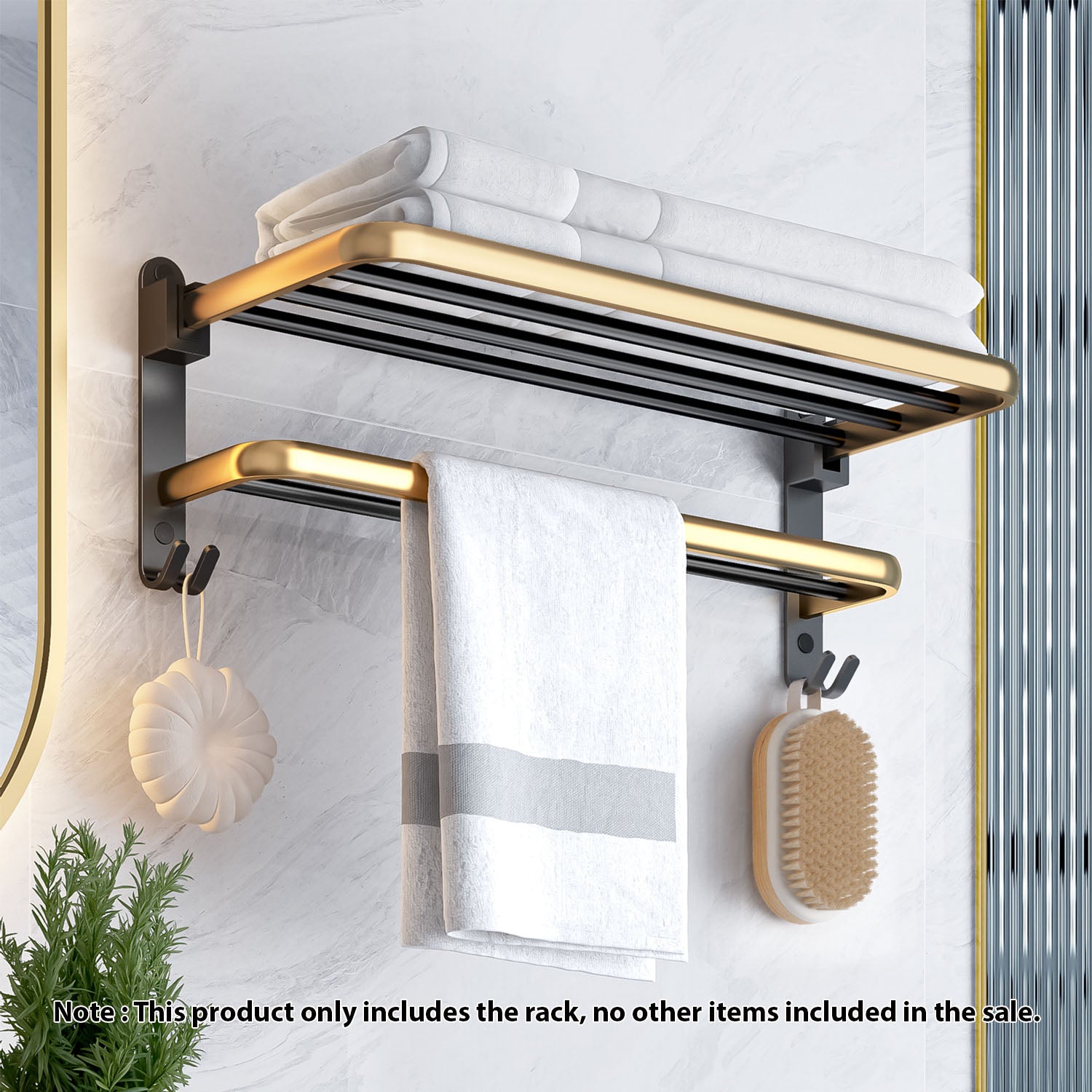 62cm Wall-Mounted Double Pole Towel Holder with Hooks