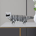 SOGA 47cm Elongated Black and White Striped Cat Resin Sculpture for Modern Home Décor