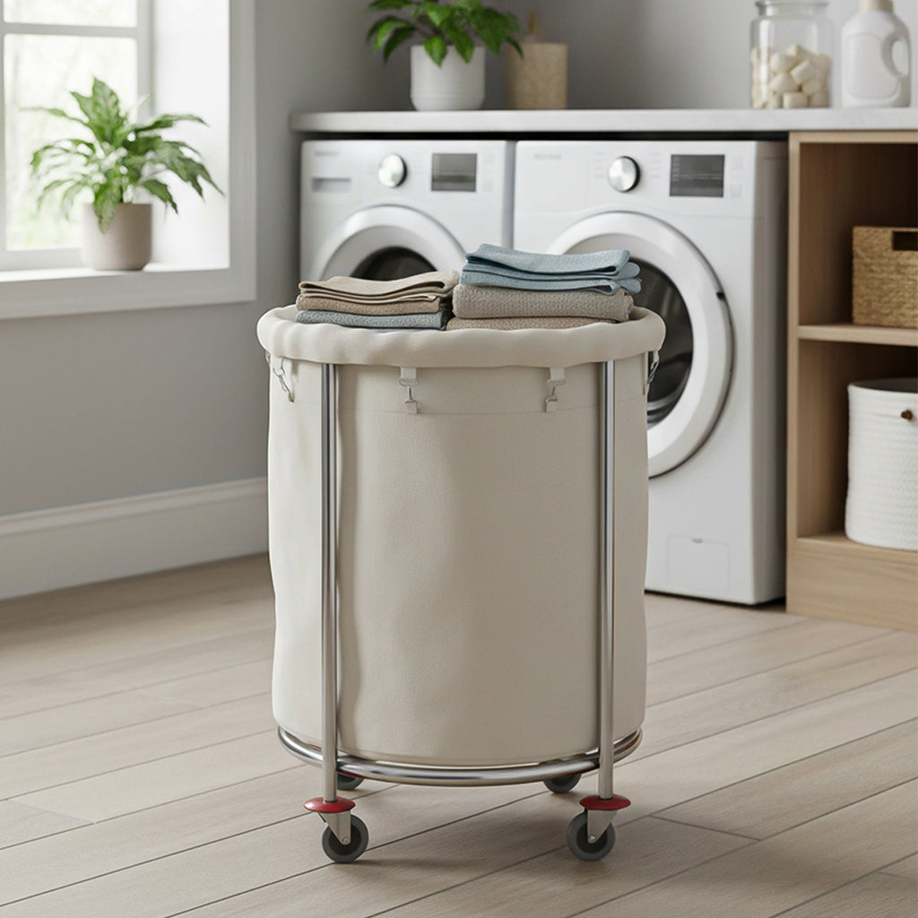 Stainless Round Linen Cart White