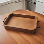 SOGA 34cm Brown Rectangle Wooden Serving Tray Metal Handles Kitchen