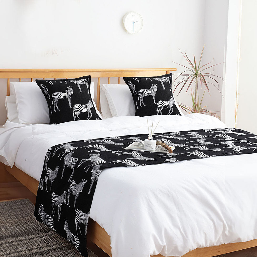 1.5m Bed Light Luxury Black Zebra Vintage Bed Scarf Runner Bedding Tail Pad Flag For Home Hotel Set of 3